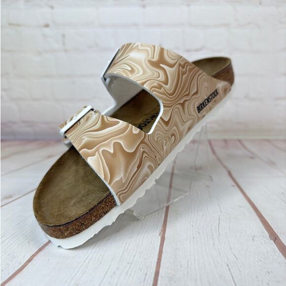 Birkenstock Arizona Birko Flor Marbletwirl Beige/Tan Sandals M Size 7/W Size 9 - Picture 4 of 10